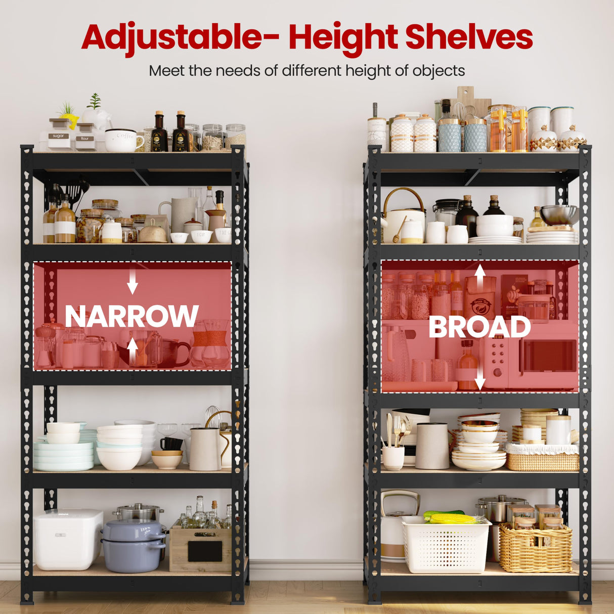 Yaheetech 2Pack Standing Shelf Units 5 Tier Adjustable Garage Shelves Metal Utility Rack Heavy Duty Industrial Shelving, 27.5" W x 12" D x 60" H - Black Yaheetech