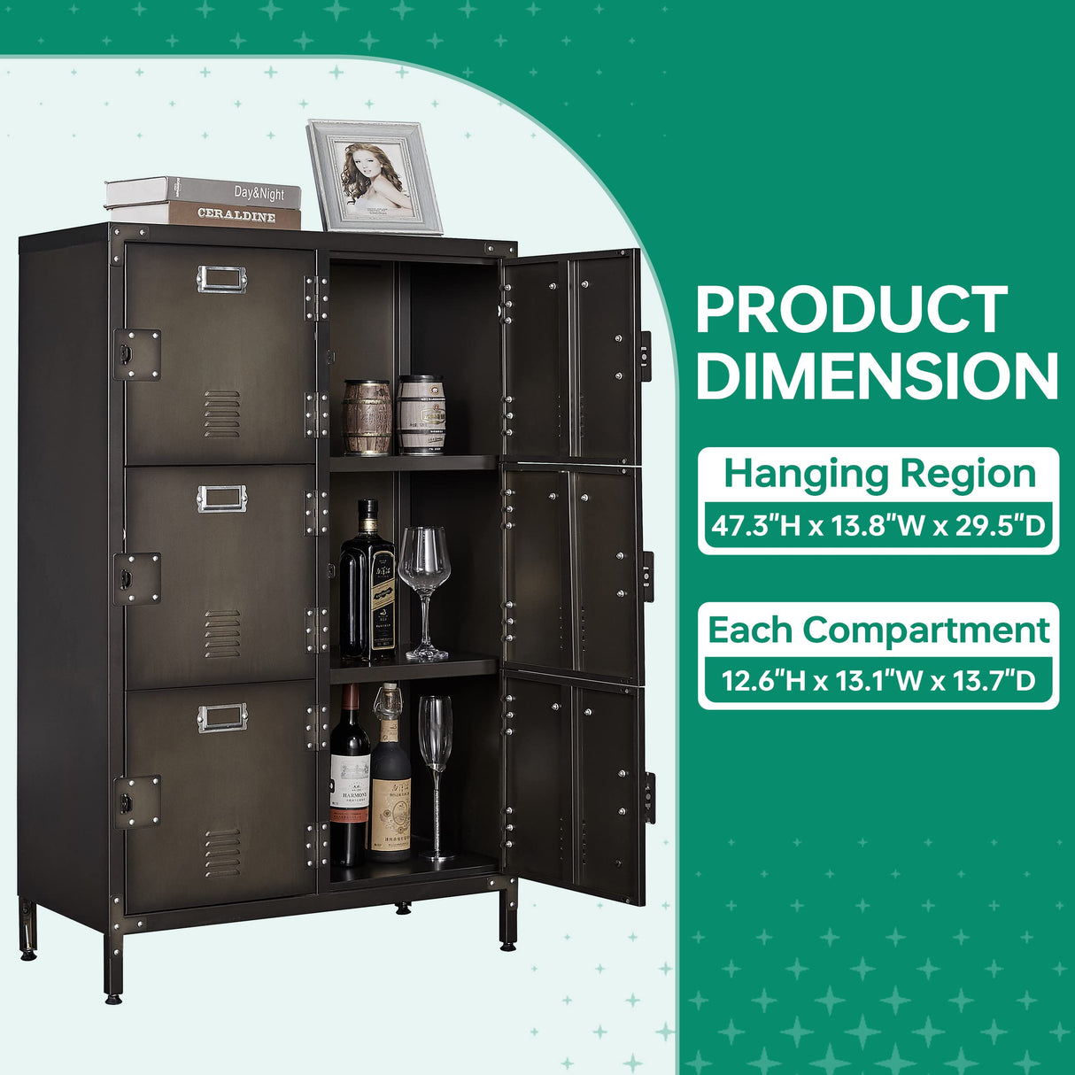 Letaya Metal Storage Locker,47" Steel Retro Cabinets 6 Doors Lockable,Adjustable Feet Organizer Cabinets for Employees Home Office School Gym (6 Letaya