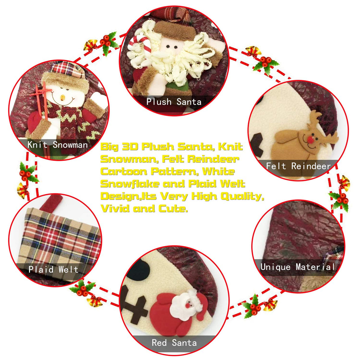 ETERAMUS 21 inch Plaid Christmas Stockings Deer, Bear, Animal One Piece, Felt Large Plush 3D Reindeer Snowman Design Hanging Stocking for Girls Boys Xmas Tree Mantel Party Decor (Green) ETERAMUS