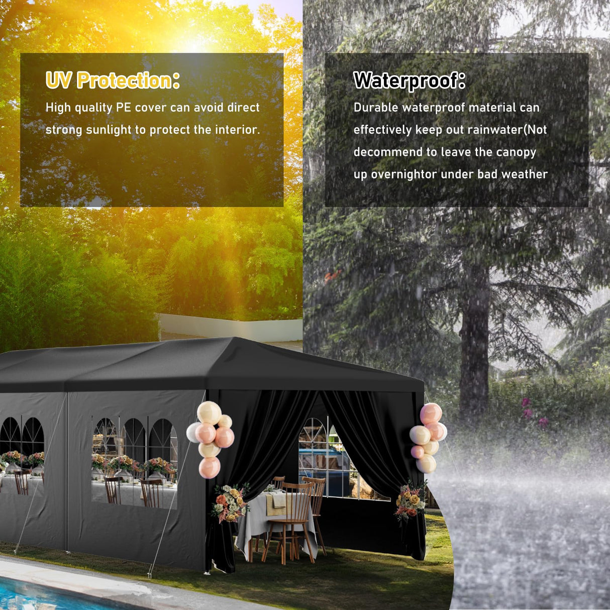 susici 10x30 Black Outdoor Party Tent with 8 Removable Sidewalls Outdoor Tents for Parties Gazebo Canopy Tent Event Tent for Wedding, Birthday, Garden Parties and Backyard Patio BBQ Camping susici