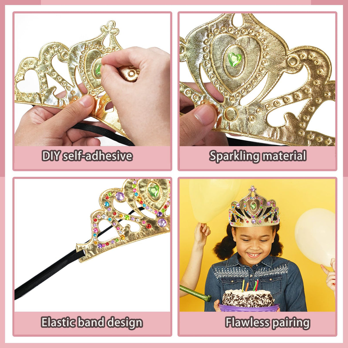 SENONAPO 50 Pcs Foam Crowns Kids Princess Tiaras Crowns Bulk with 2 Styles DIY Diamond Sticker Making Kits for Kids Birthday Party Supplies SENONAPO