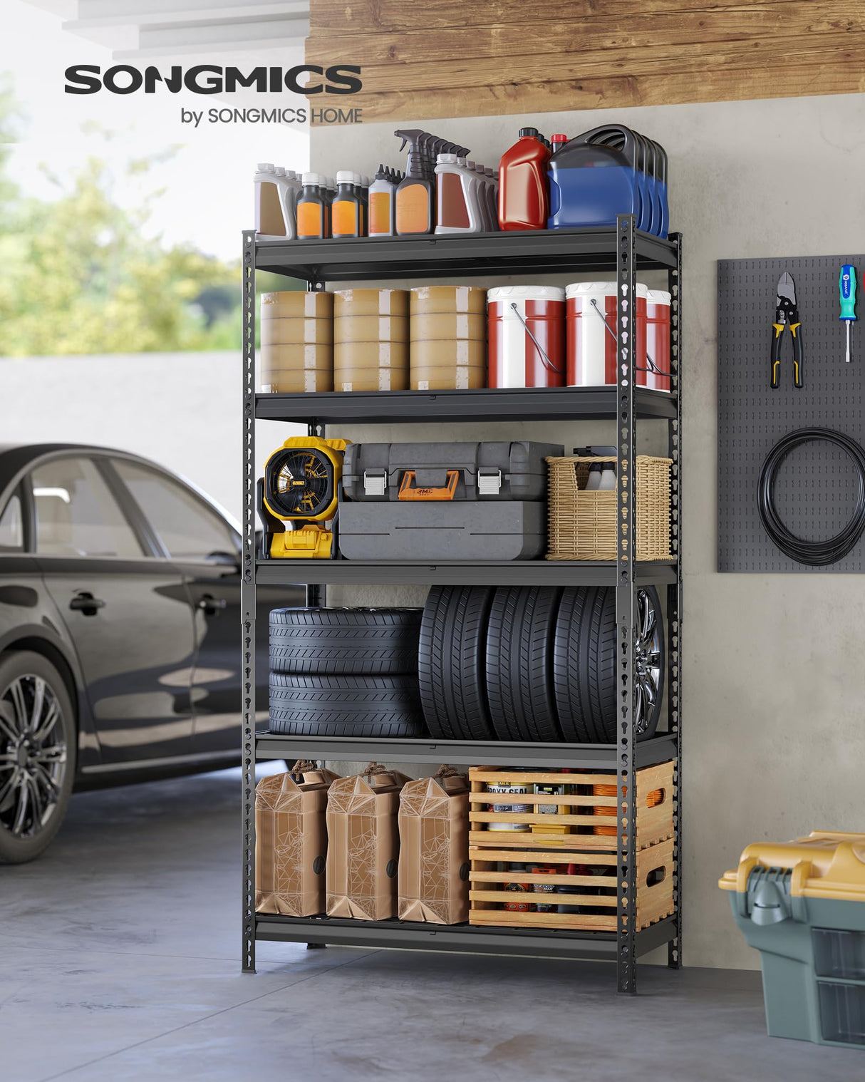 SONGMICS 5-Tier Storage Shelves, Heavy-Duty Garage Shelving, Adjustable Shelving Unit, Steel Shelf, Boltless Assembly, for Garage, Shed, 2,250 lb Load, 18 x 36 x 72 Inches, Ink Black UGLR453B01 SONGMICS
