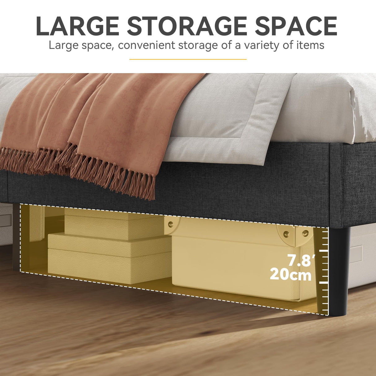 DWVO King Size Bed Frame with Storage Headboard, Upholstered Bed Frame with LED Lights, Platform Bed with Charging Station, No Box Spring Needed, Easy Assembly, Grey DWVO