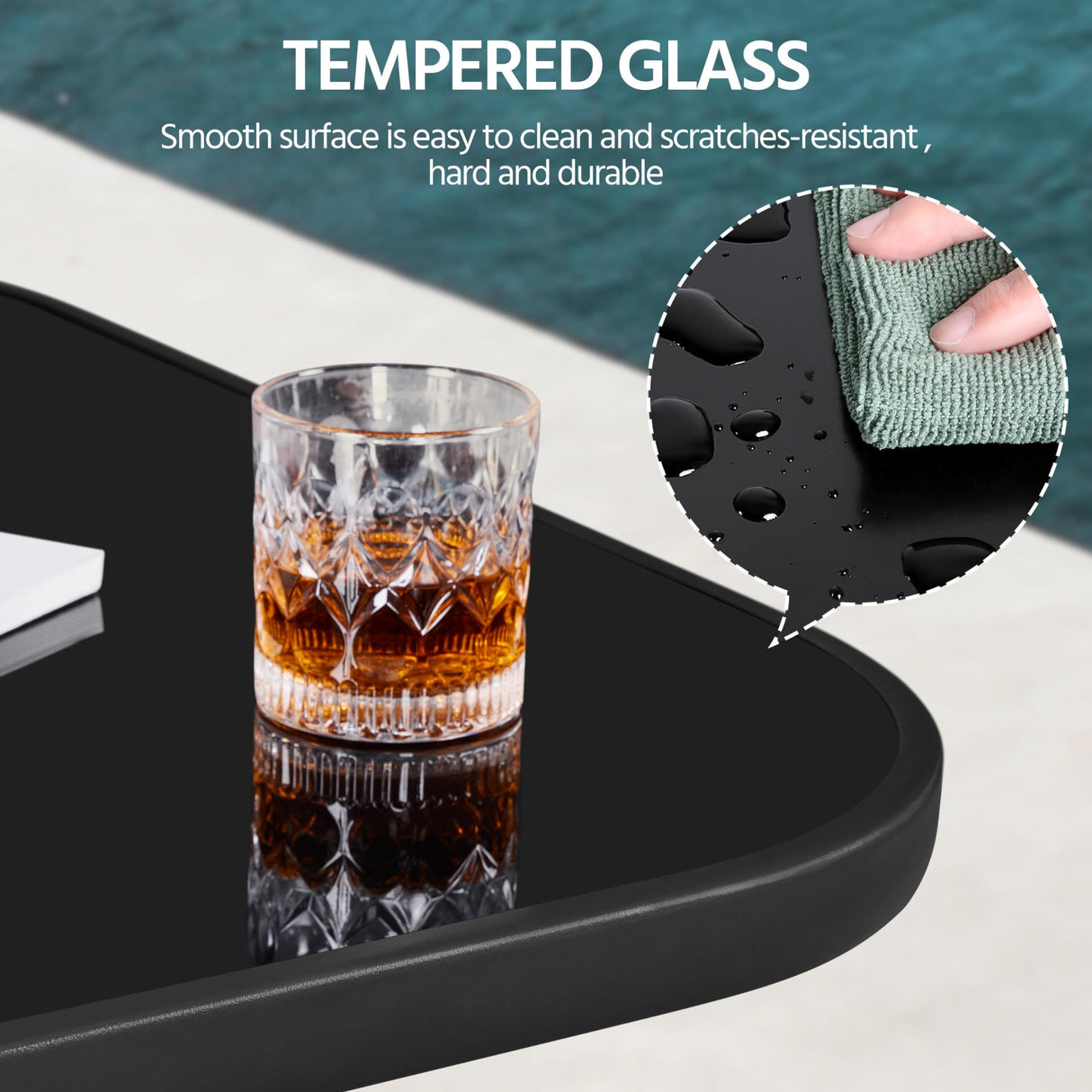 Yaheetech Metal Frame Patio Bar Table Tempered Glass, Height High Top Outdoor Pub Height Bistro Square Glass Side Table for Balcony Backyard Poolside, Black Yaheetech