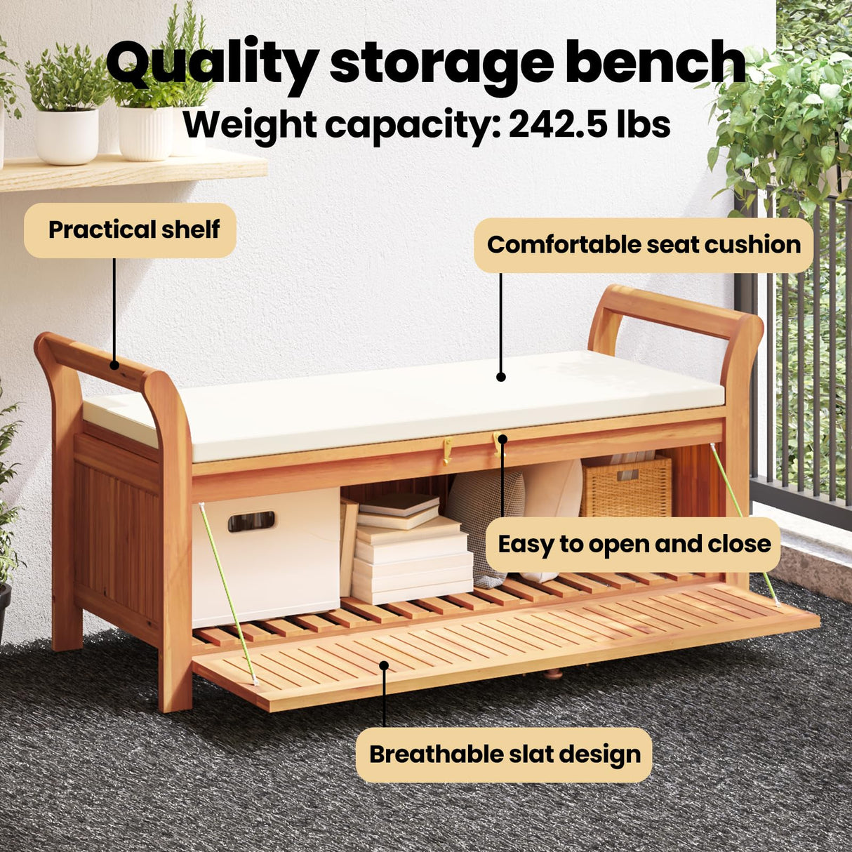 vidaXL Garden Storage Bench with Soft Cushion 49.6 in Solid Acacia Wood Ample Capacity Classic Design for Outdoor Use Perfect Patios and Gardens Durable Comfort Furniture Patio Seat Wooden Picnic vidaXL