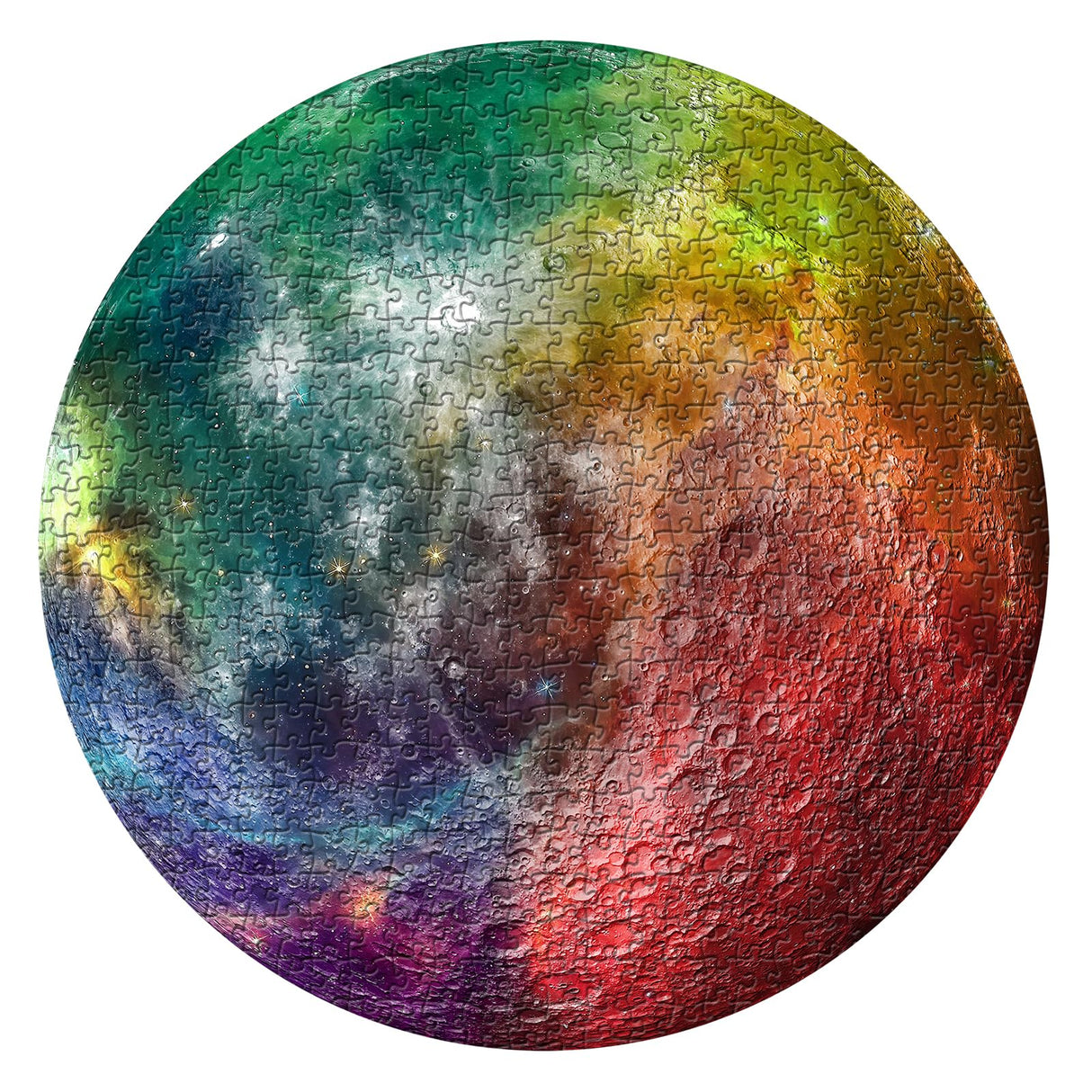 Space Rainbow Moon Puzzles for Adults 1000 Pieces, Planet Round Solar System Jigsaw Puzzles, Hard Galaxy Circle Puzzles PPuzzling