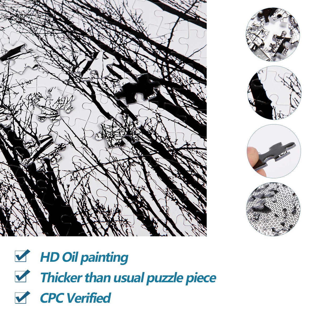 Bgraamiens Puzzle-Forest in Black and White-1000 Pieces Creative Black and White Nature Scenery Hard Puzzle Blue Board Jigsaw Puzzle Bgraamiens