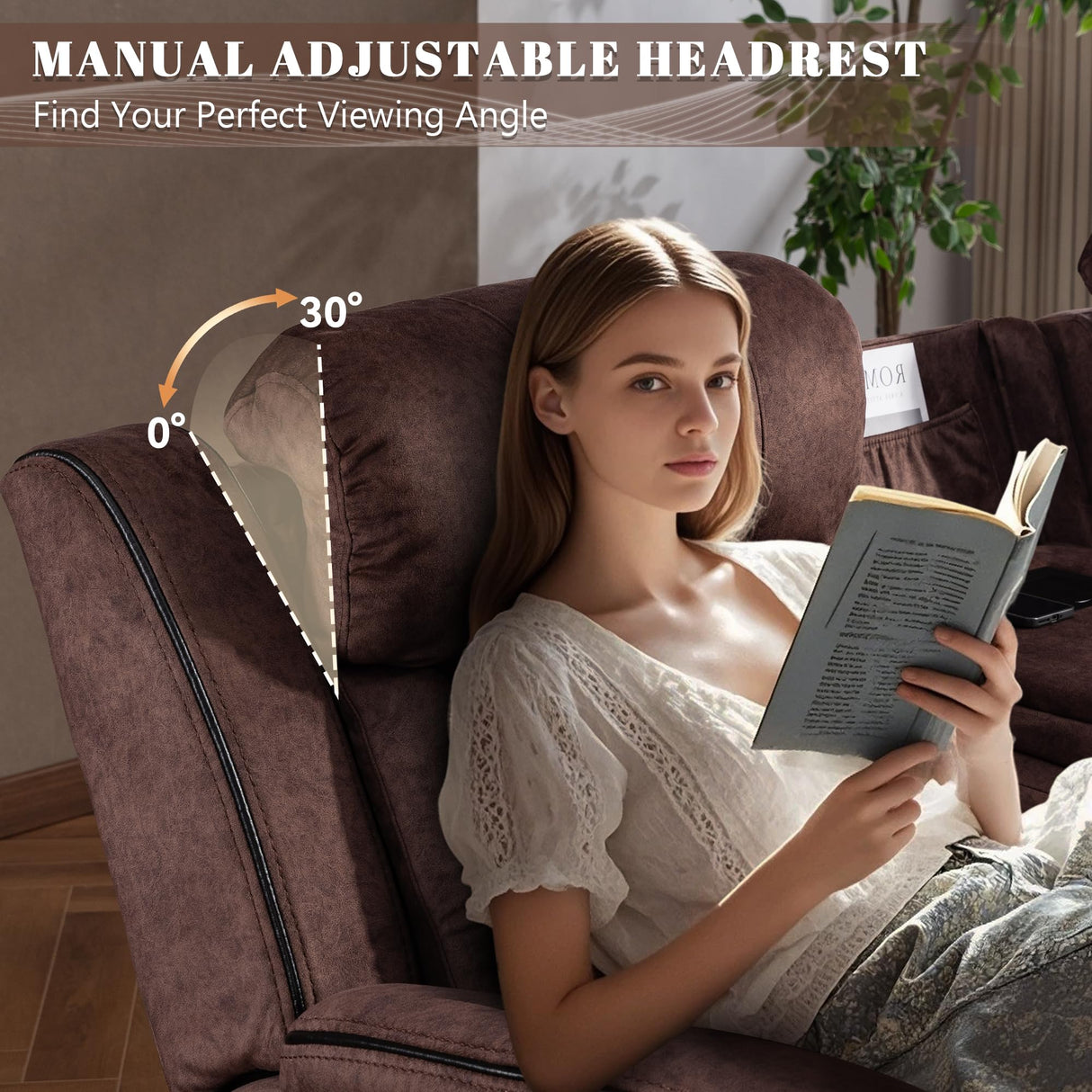 Zero Gravity Power Recliner Sofa Couch – Electric Reclining Sofa with Drop Down Table & Wireless Charging, 3 Seater Dual Reclining Couch with Adjustable Headrests for Living Room (Velvet, Brown) CALIVIA