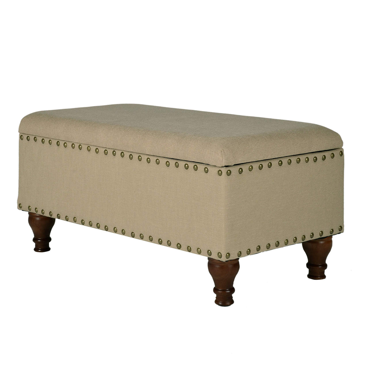 Homepop Home Decor | Upholstered Storage Bench with Nailhead Trim | Ottoman with Storage for Living Room & Bedroom | Decorative Home Furniture (Tan ) Large HomePop