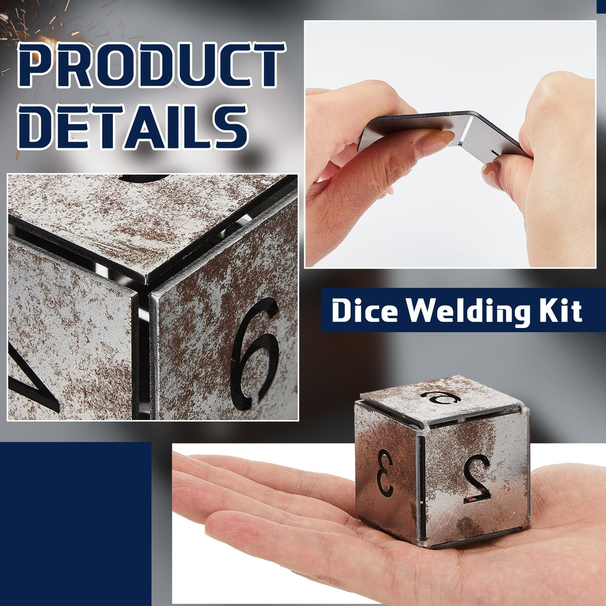 Therwen 9 Pieces Dice Welding Kit Welding Coupons DIY Welding Equipment Mild Steel Triangle Plate for Beginners TIG MIG Gas Arc Stick Welding Training Practice Accessories Tools, 8 Styles (1.5 Inch) Therwen