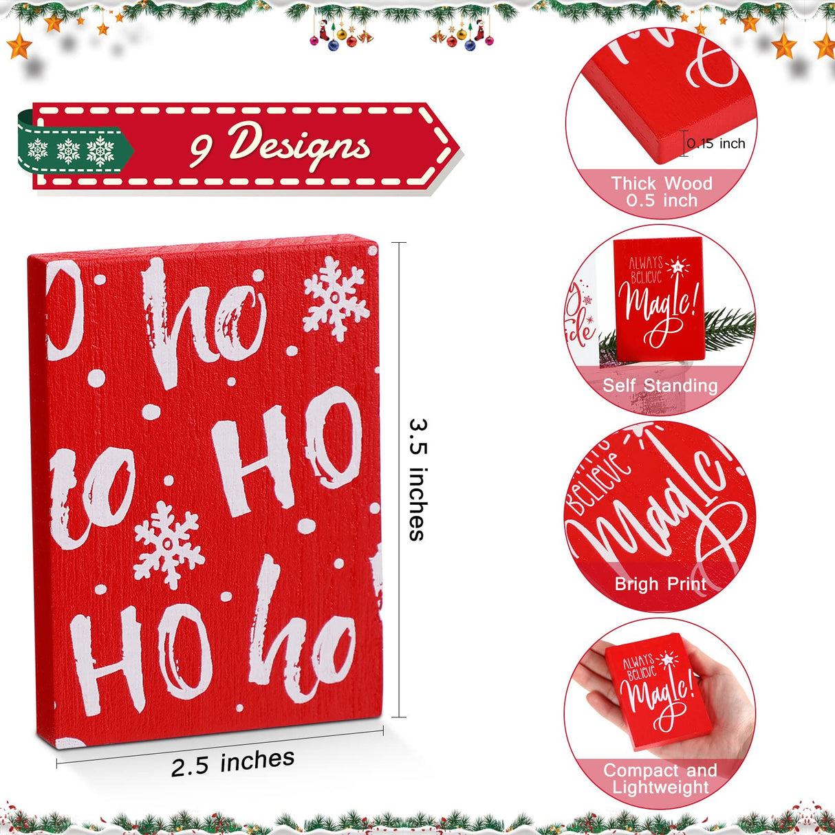 9 Pack Christmas Wooden Signs Farmhouse Christmas Tiered Tray Decorations Christmas Table Decor Christmas Block Signs for Xmas Holiday Party Table Centerpiece Home Crafts Decorations Roowest