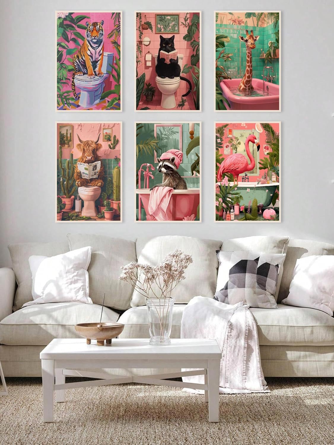 Animals Paint by Numbers Kit for Adults,Cat Cow Tiger Flamingo Giraffe Raccoon Adults' Paint-by-Number Kits for Beginner Acrylic On Canvas DIY Oil Painting Kit for Gift Home Wall Decor 12x16 Inch Ammklfh