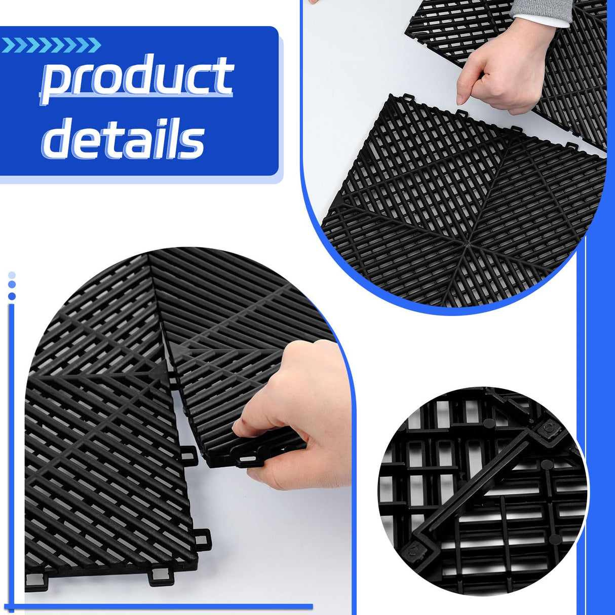 Barydat 72 Pcs Modular 12'' x 12'' Drainage Interlocking Floor Tiles Bulk Garage Cushion Mat Pool DIY Flooring Tiles Polypropylene Non Slip Tiles for Garage Outdoor Indoor Pool Shower Flooring (Black) Barydat