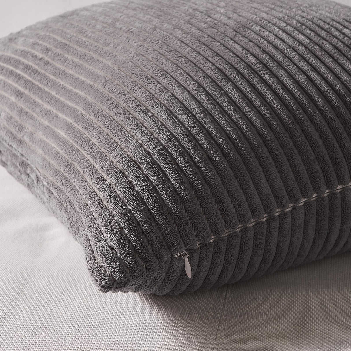 Topfinel Neutral Grey Decorative Throw Pillow Covers 18x18 Inch Set of 4,Modern Farmhouse Striped Corduroy Cushion Cases,Square Euro Shams for Sofa,Bedroom,Floor,Car(45cm Dark Gray) Topfinel