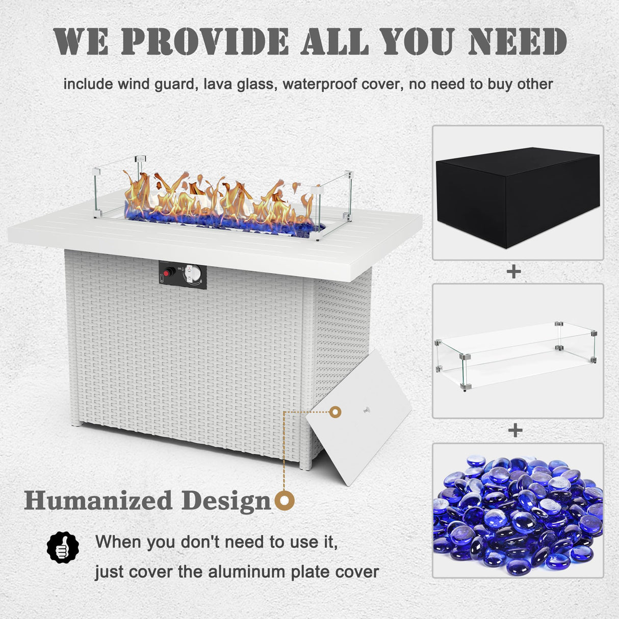 Vakollia 4 Pieces Modern Aluminum Patio Furniture Set with Fire Pit Table, Outdoor Conversation Sets Metal Sectional Sofa Vakollia