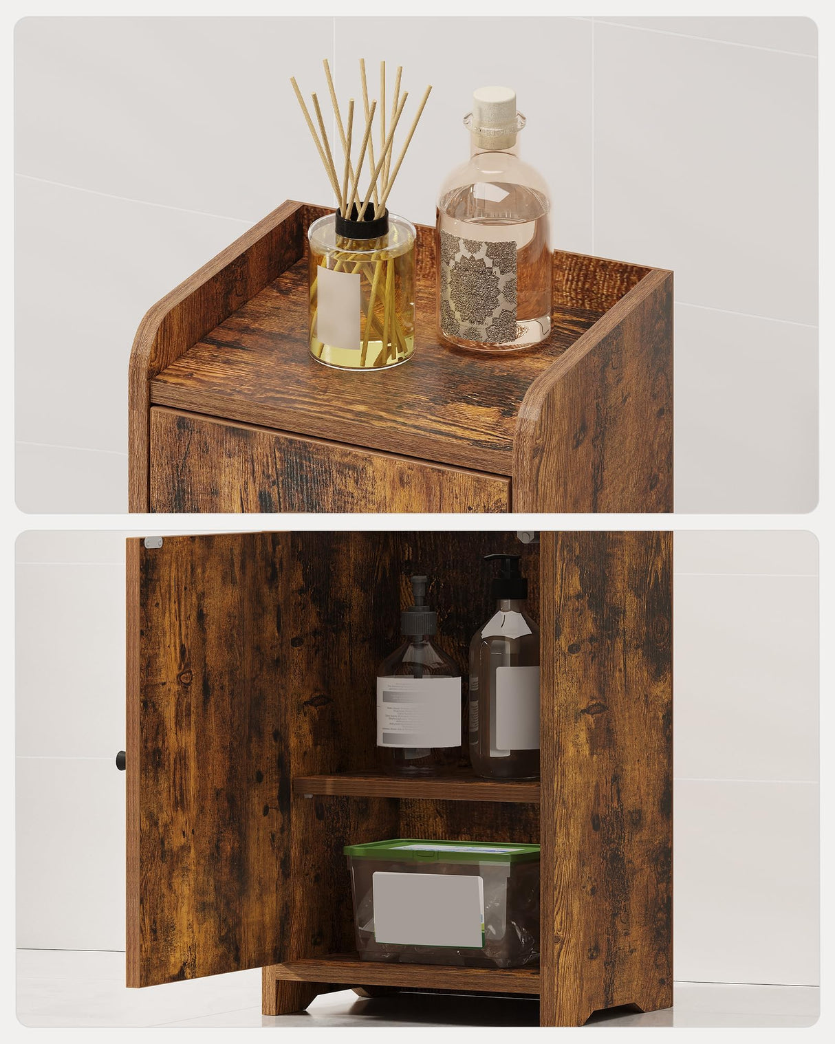 Hzuaneri Bathroom Storage Cabinet, Corner Floor Cabinet with 2 Doors and Adjustable Shelf, Narrow Toilet Paper Cabinets, Bathroom Organizer for Small Spaces, Rustic Brown BC19901X Hzuaneri