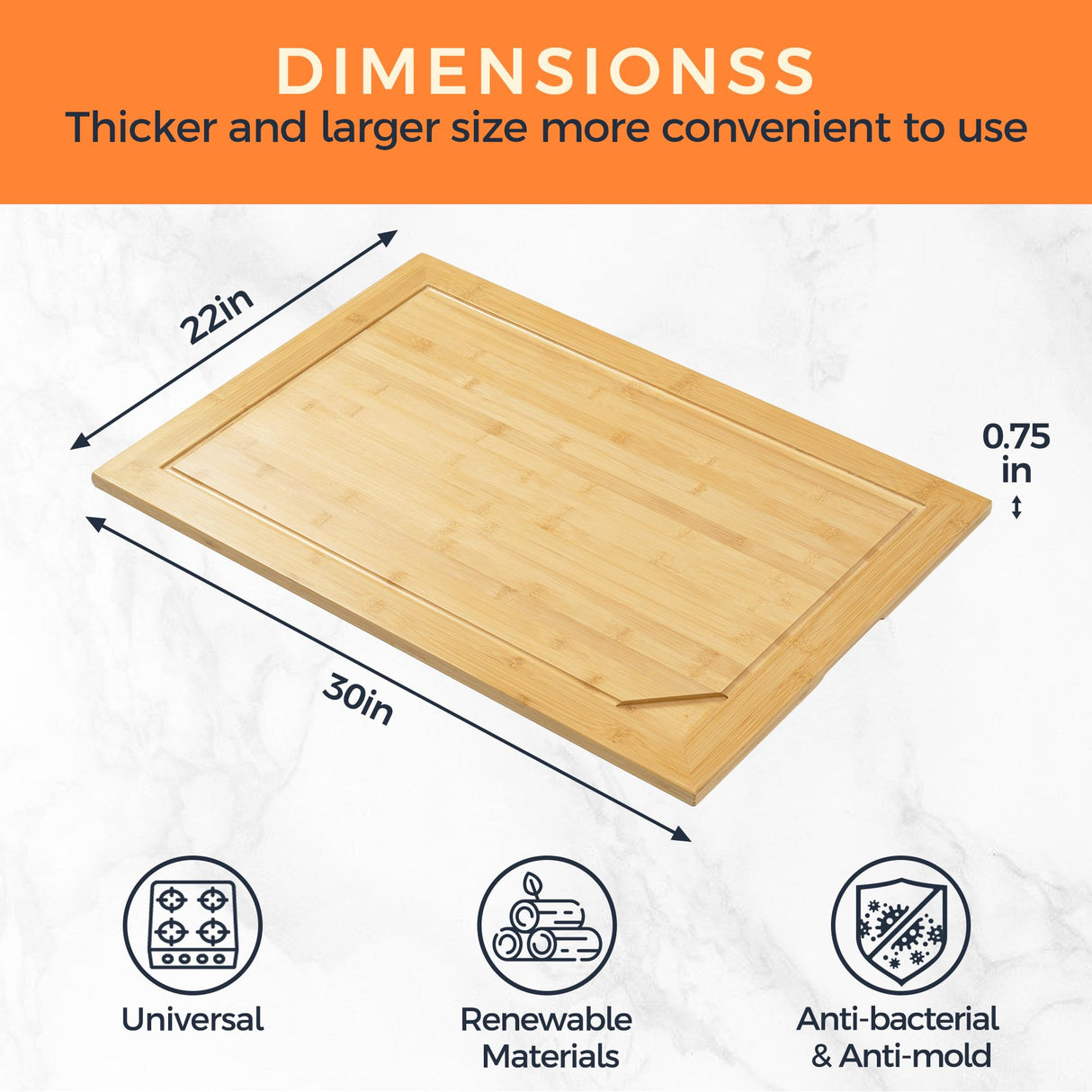 Stove Top Cover Board, Noodle Board Stove Cover, 30"L x 22"W x 0.75"Th Cutting Board, Wooden Stovetop Cover Cutting Board With Juice Grooves and Fun Memories