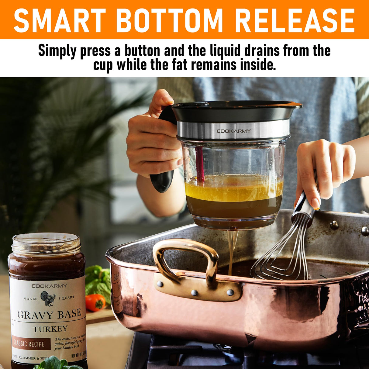 Cook Army Fat Separator with Bottom Release – 4 Cup Gravy Separator for Cooking with Oil Strainer, Kitchen Grease Separator -the perfect Kitchen Gadget plus a 3-1 Multifunctional Vegetable Peeler Cook Army