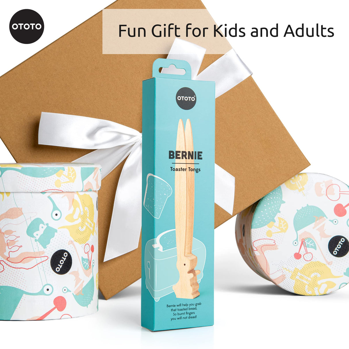 OTOTO Bernie Bunny Toaster Tongs - Rabbit Toast Tongs, Wooden Tongs for Toaster, Wooden Toaster Tongs, Kitchen Tongs - Multipurpose Mini Tongs for Appetizers, Wood Utensils & Cute Kitchen Gadgets OTOTO