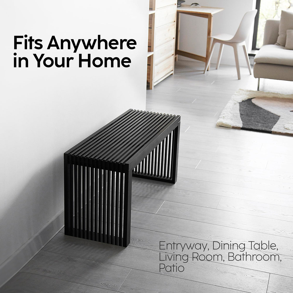 Bamboo Natural 36 inch Wooden Bench, Small Wood Benches for Entryway, Living & Dining Room, Kitchen, Bedroom, Bathroom, Hallway, Front Door, For Indoor & Outdoor Patio Use, Mid Century Modern Decor SWEVEN