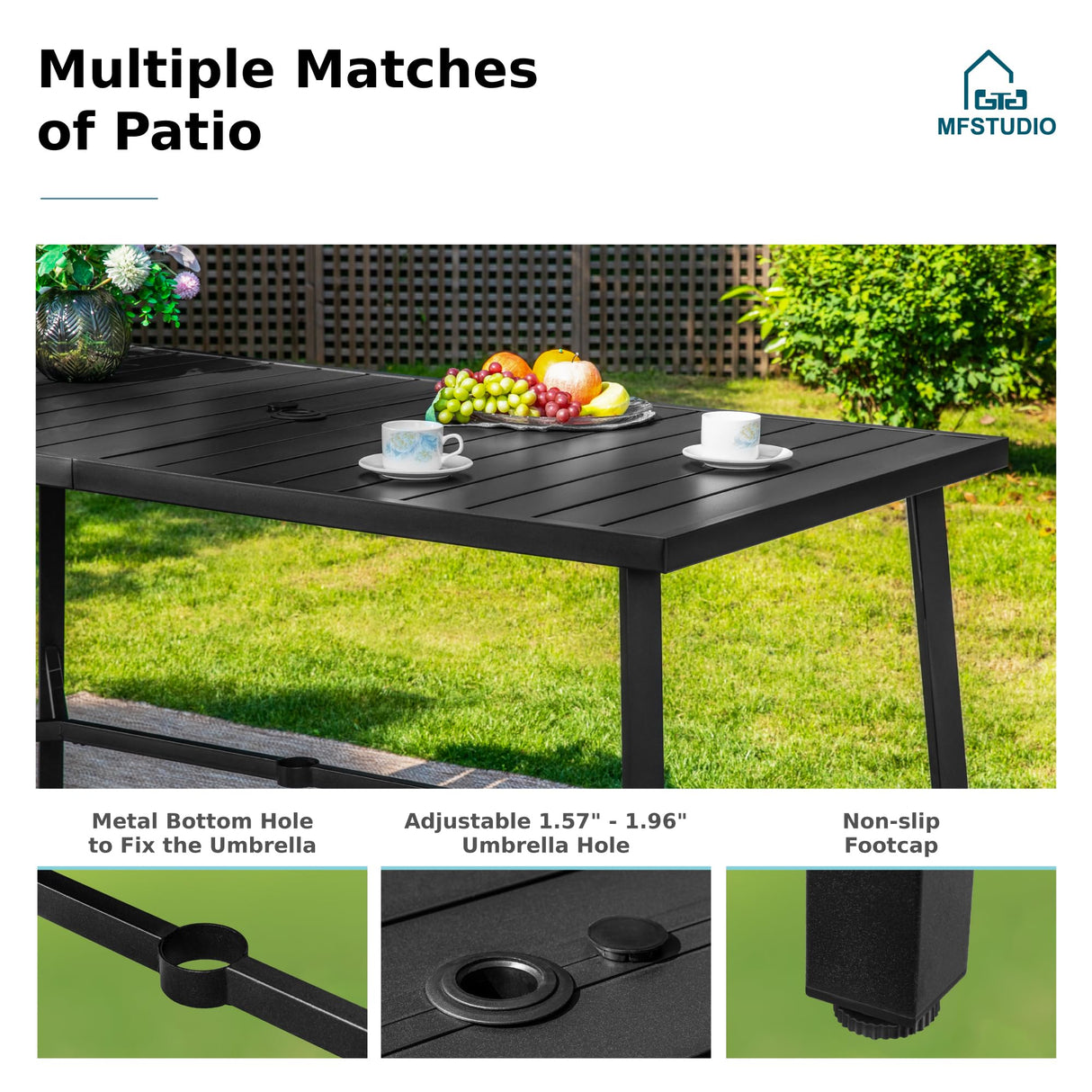 MFSTUDIO Patio Bar Set of 7, Outdoor Bar Height Table and Chairs, 1 x Heavy Duty Metal Slat High Top Bar Table with 6 x Swivel Outdoor Bar Stool, Breathable Textilene Fabric MFSTUDIO