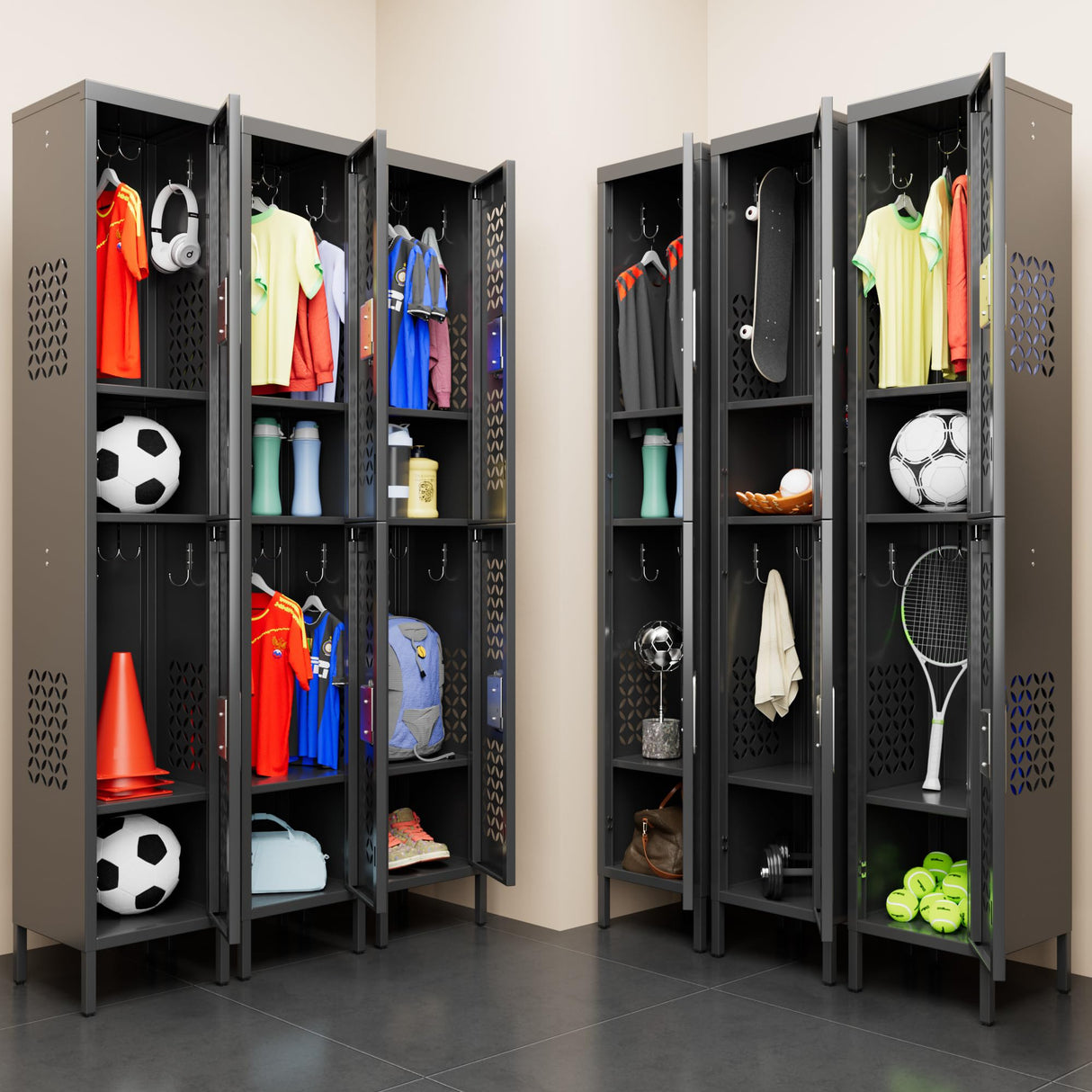 SUPEER 2 Doors Metal Locker with Adjustable Shelves and 6 Hooks,Metal Lockers for Employees for Gym,School,Office,Home,Garage,Assembly Required,Black SUPEER