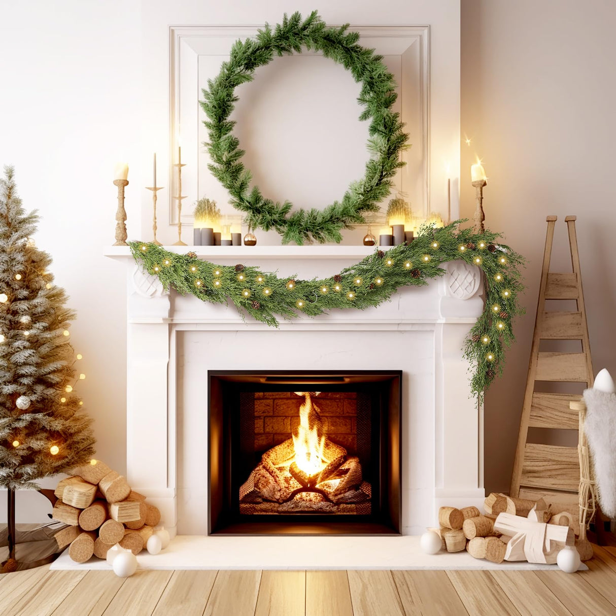 WBHome Real Touch Cypress Cedar & Pine Cone Evergreen Garland for Christmas Holiday Seasonal Outdoor/Indoor Home Decor, 6FT Long WBHome