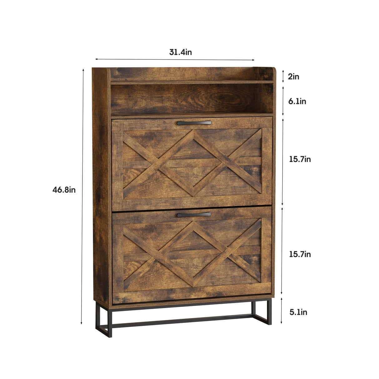 Maupvit Narrow Shoe Cabinet with 2 Flip Drawers, Shoe Storage Cabinet for Entryway, Freestanding Shoe Cabinet Organizer with Open Storage, Farmhouse Shoe Rack with Metal Legs (Brown) Maupvit