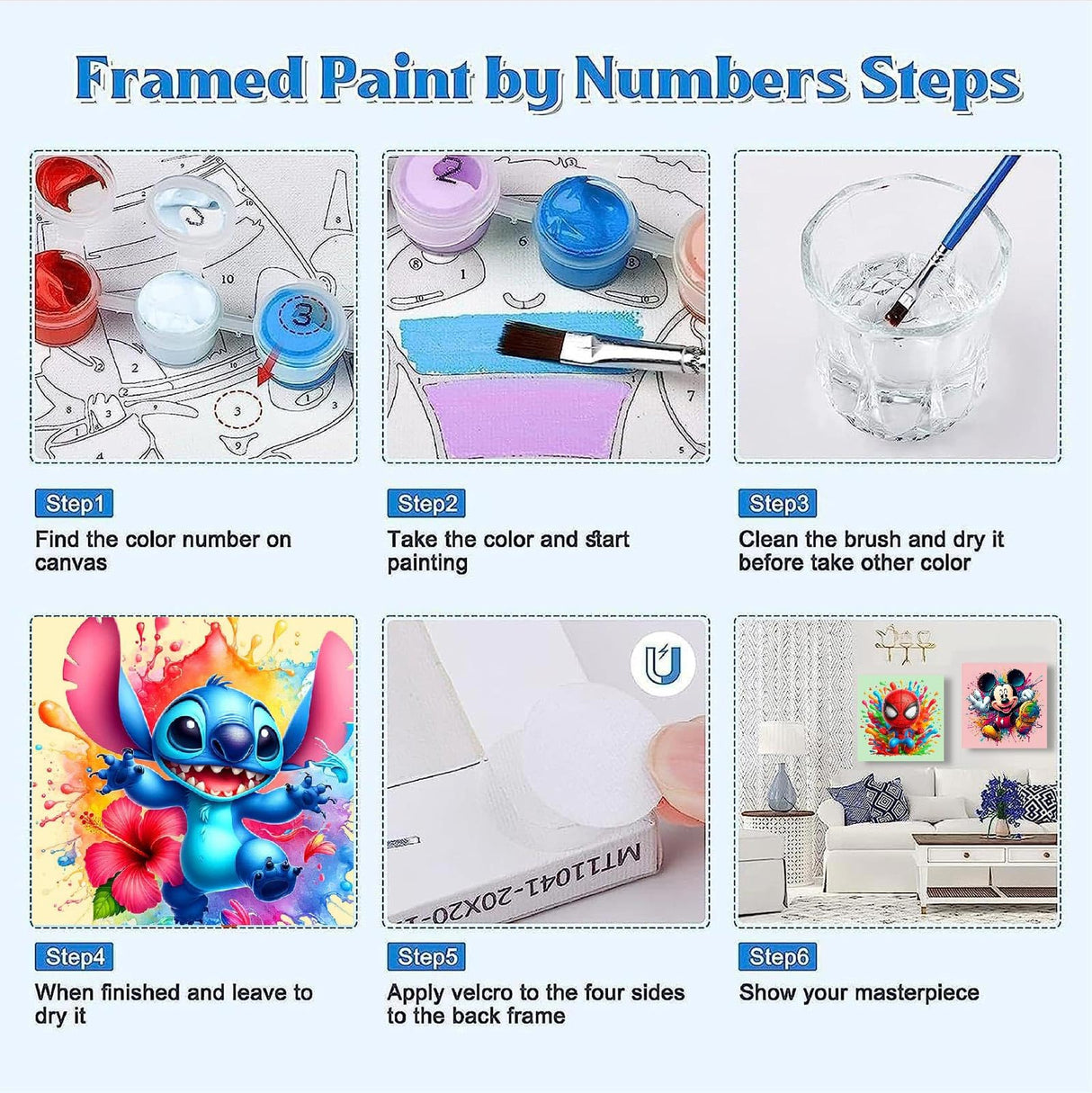 4 Packs Cartoon Paint by Numbers Kits for Kids Framed,Paint by Numbers for Kids Ages 8-12 with Framed Canvas,DIY Easy Painting Kits with Wooden Easel for Home Wall Decor 8X8 Inch Fuinkqe