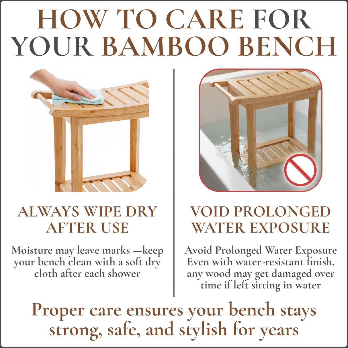 Bamboo Shower Bench with Handles and Shelf – Waterproof Stool for Inside Shower, Bathroom Foot Rest, Shaving Seat, Bamboo Shower Chair for Adults Teak shower bench