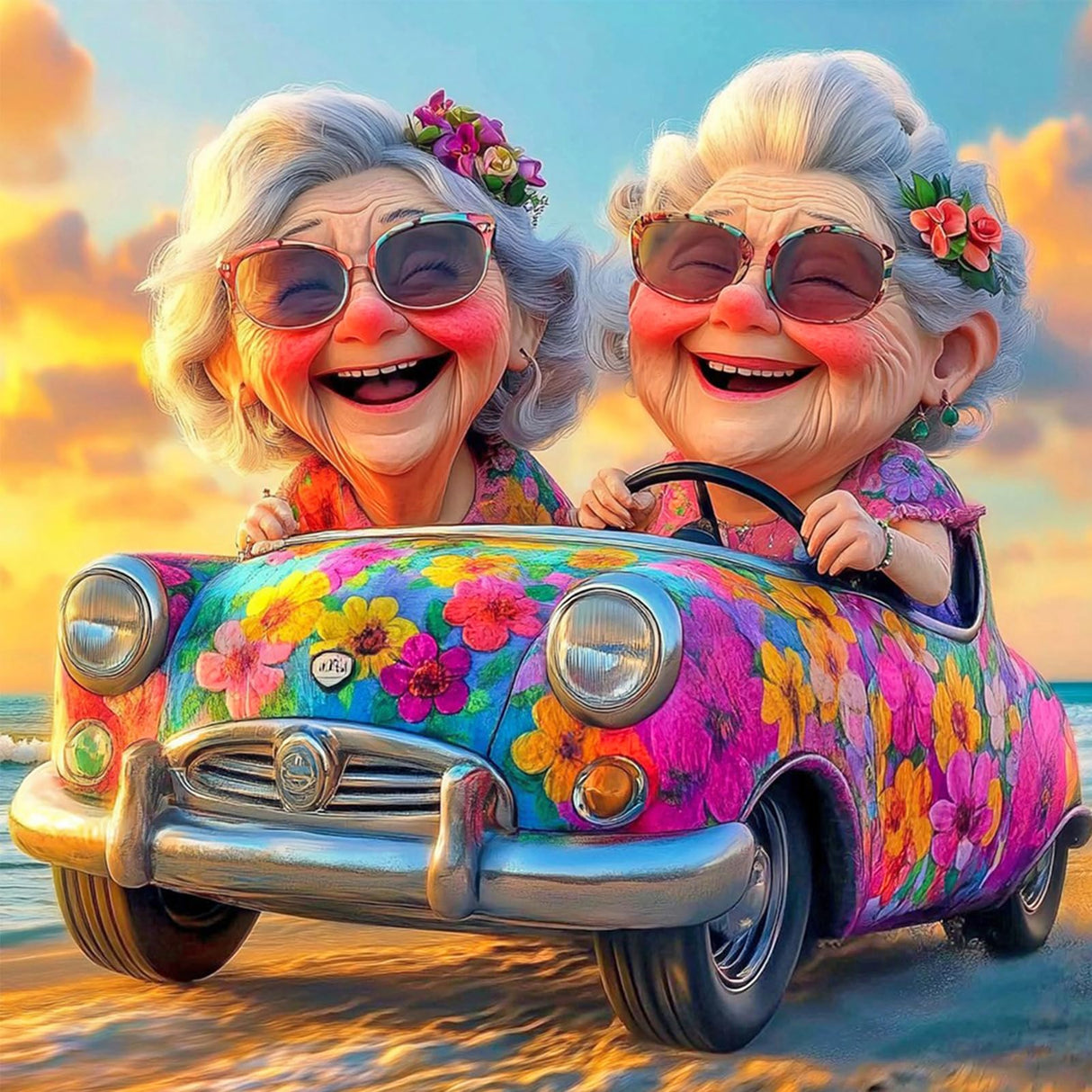 TOSTOG Grandmas Diamond Art Kits for Adults, Funny Grandma Drivers Diamond Paintings for Adults, Full Drill Diamond Art Kits, 5D Diamond Paintings Kit Gem Painting Wall Decor and Gift 12 * 12 Inch. TOSTOG