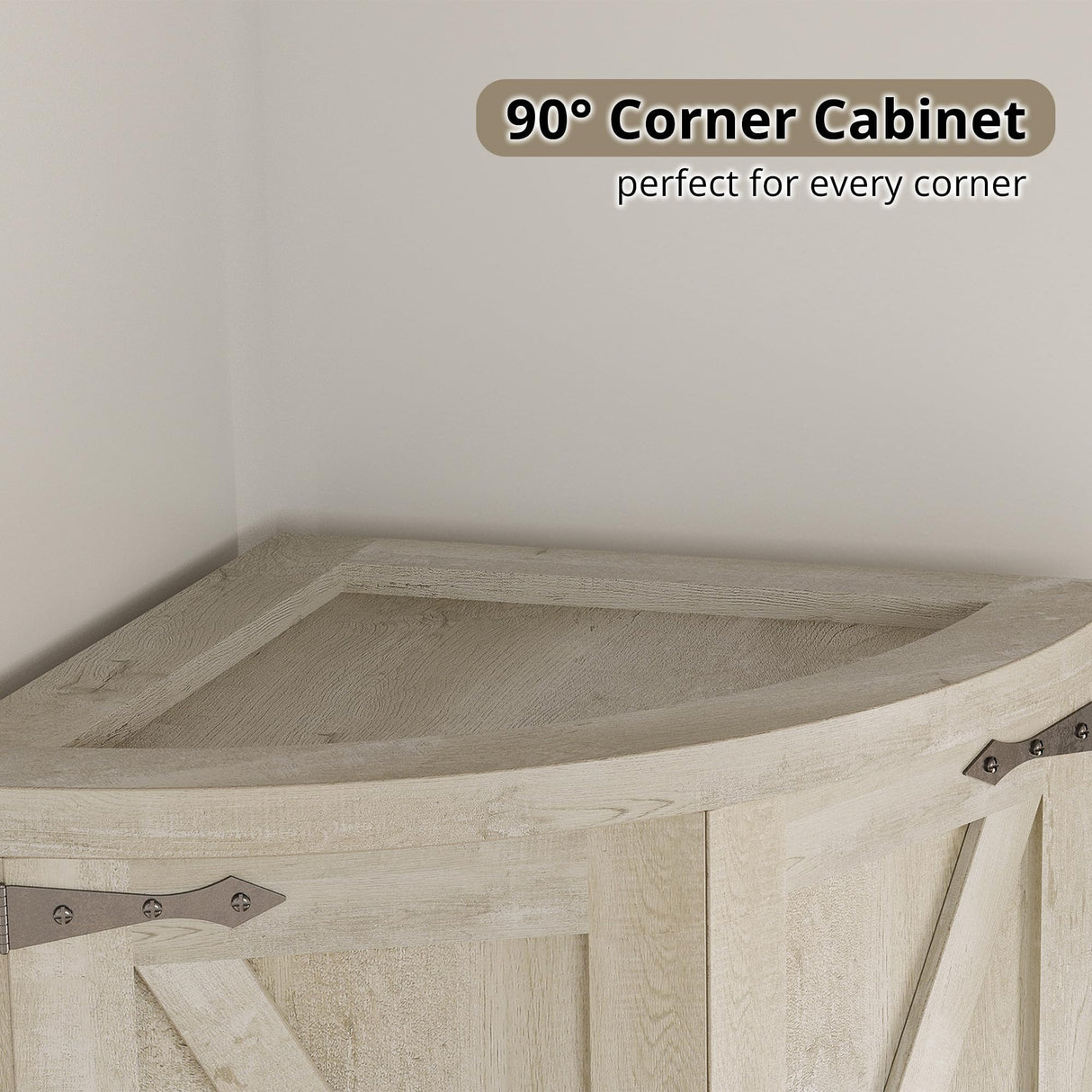 IRONCK Tall Corner Cabinet with 3 Wine Racks, Farmhouse Storage Cabinet with 4 Doors and Adjustable Shelves, Barn Door Design, Corner Bar Cabinet for Living Room, Kitchen, Laundry Room Rustic Maple IRONCK