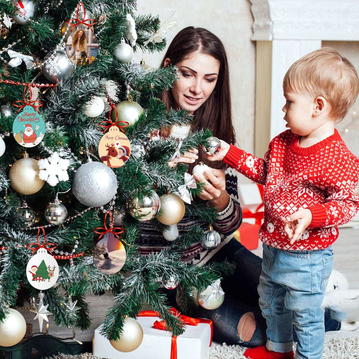 Sublimation Ornament Blanks Bulk, Cridoz 20 Pieces Sublimation Blanks Ornaments with Red Ribbon Double-Side MDF Personalized Blanks for Christmas Day and Halloween Day Decor cridoz