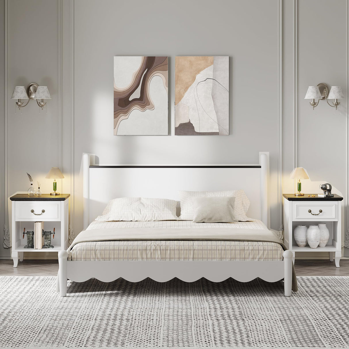 Fynar Night Stand Set of 2, White Wood Nightstand with Drawer and Open Cubby, Farmhouse Bedside Table with Large Storage, End Table for Bedroom Sofa Office(2, White) Fynar