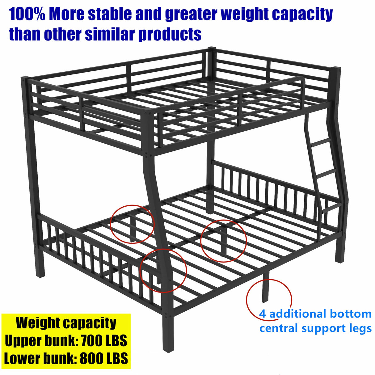 LEEKAF Stronger & Higher Quality Heavy Duty Metal Bunk Bed Full XL Over Queen Size Bunkbed, Thickened Safer More Stable Steel Queen Bunk Bed (Faster Assembly) (Full XL Over Queen) LEEKAF