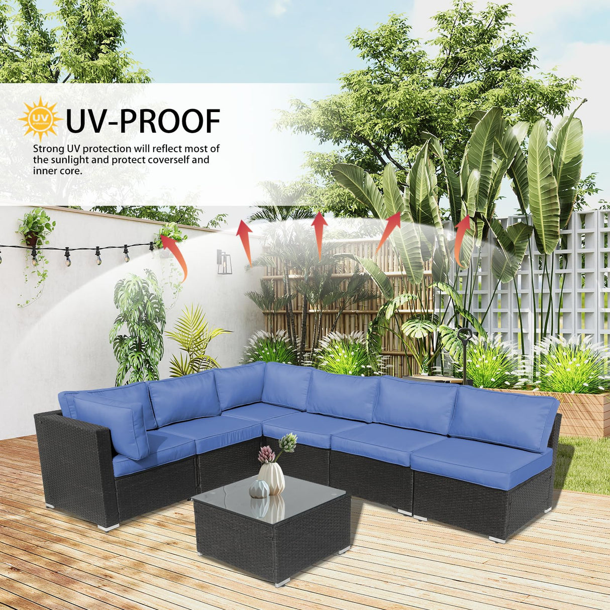 FURNAWAY 14Pcs Outdoor Sofa Cushion Replacement Set - Water Repellent Patio Furniture Cushions for Sectional/Deep Seat,UV Resistant (Blue) FURNAWAY