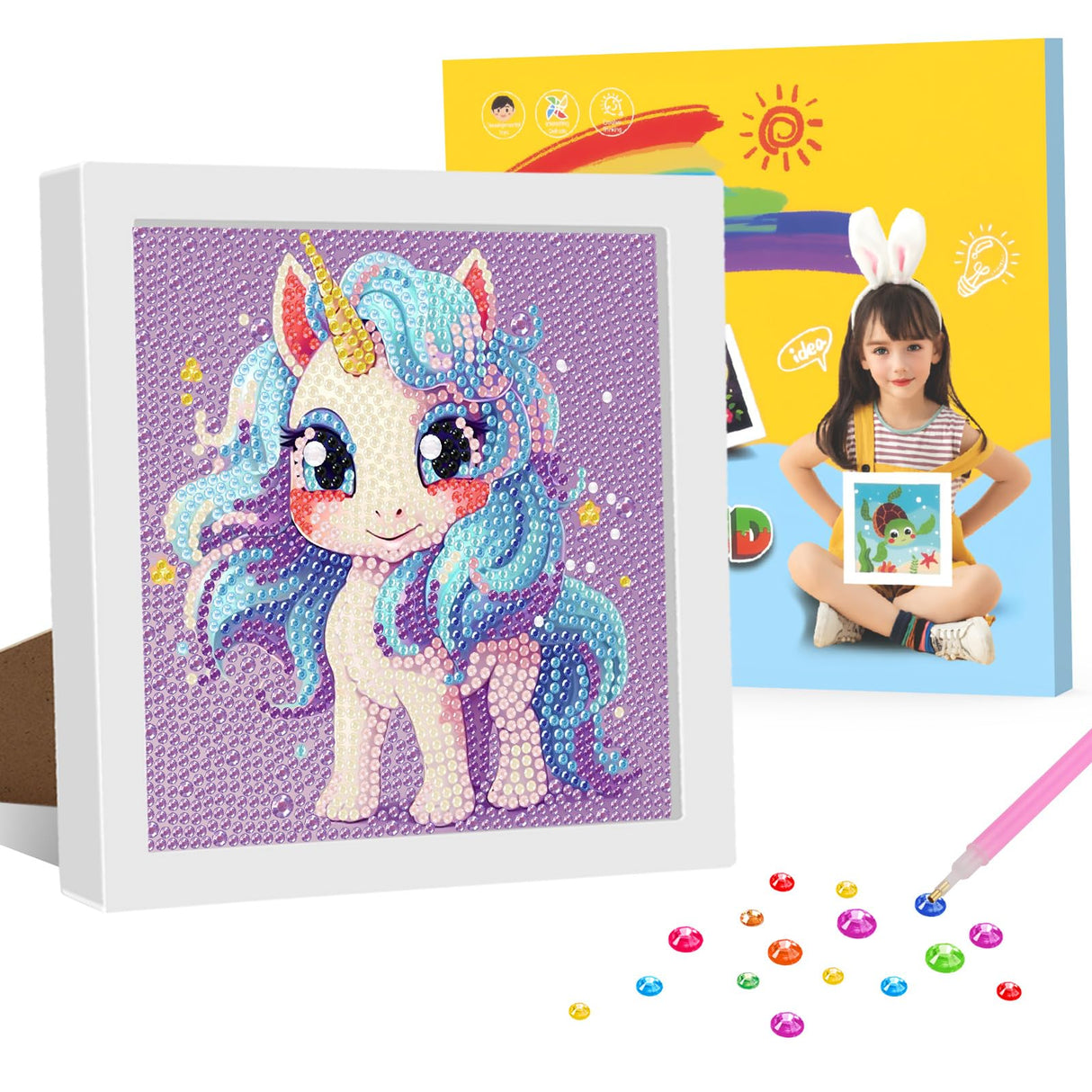 Genius maker Diamond Art Kits with Frame, 5D Diamond Art Kits, Unicorn Diamond Gem Art for Girls Boys, Diamond Dots Kits, Painting Arts and Crafts for Home Wall Decor(7x7inch) Genius maker