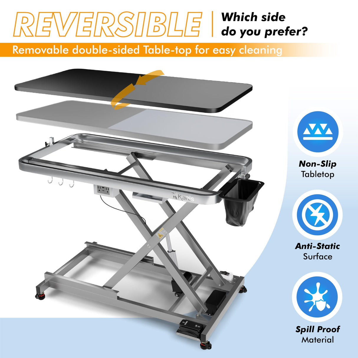 KANIS Professional Electric Dog Grooming Table - Heavy Duty, Height Adjustable Pet Grooming Table w/Leveling Wheels, Grooming Arm, Anti Slip Tabletop & Tool Organizer/Dog Grooming Station (49", Grey) KANIS