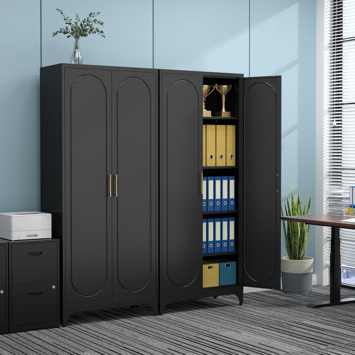 Kubohogar 75" Tall Kitchen Pantry Cabinet with 2 Doors and 4 Adjustable Shelves, Black Metal Storage Cabinets, Kitchen Cupboard for Dinning Living Room, Bathroom, Home Office Kubohogar