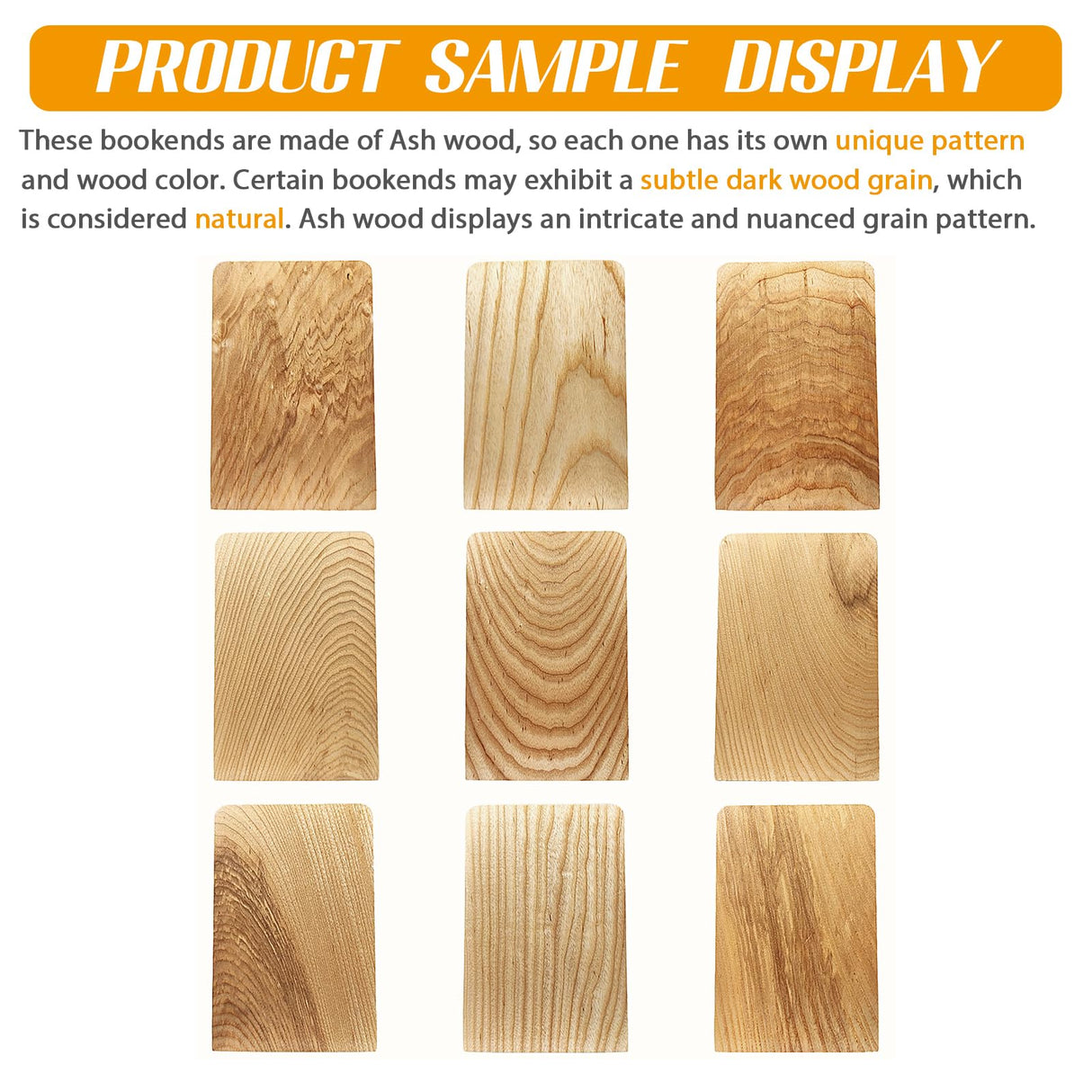 DRELIFAM Ash Wood Book Ends Heavy Duty Handmade Book Ends for Shelves Decorative Bookends to Hold Heavy Books (Ash Wood Small) DRELIFAM