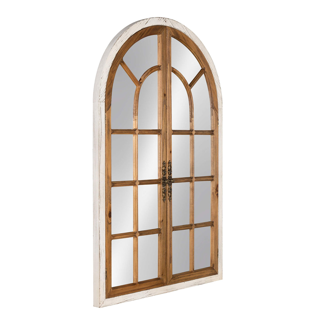 Kate and Laurel Boldmere Large Traditional Wood Windowpane Arch Mirror, 28x44, Rustic Brown and White Kate and Laurel