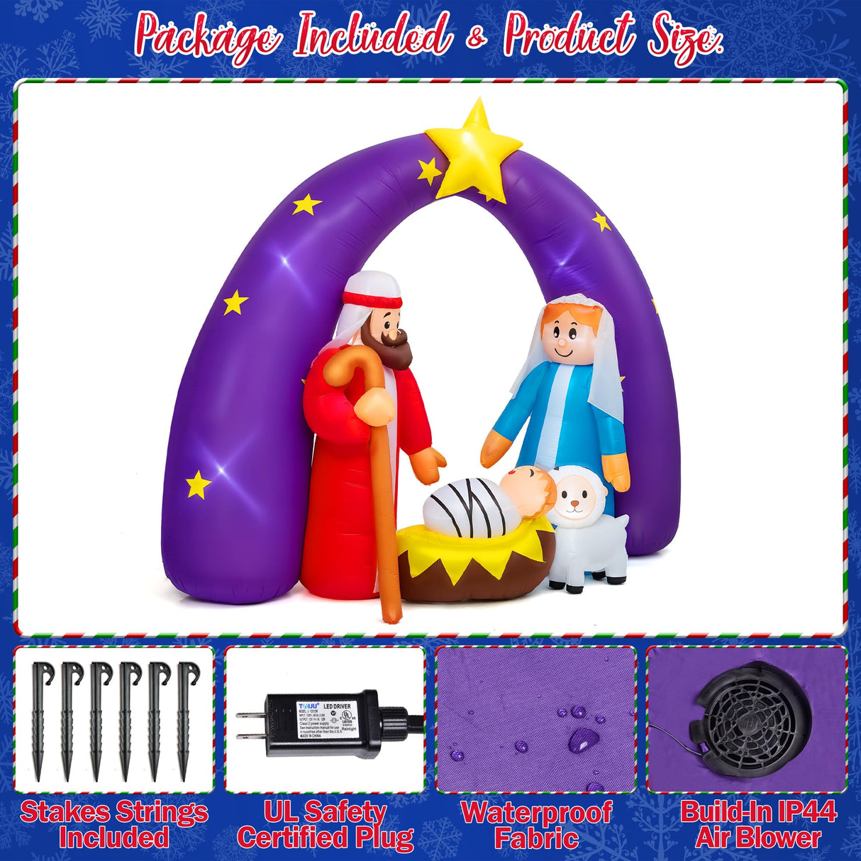 8FT FUN LITTLE TOYS 2024 Nativity Scene Christmas Inflatable with LED Lights for Outdoor Yard Decoration FUN LITTLE TOYS