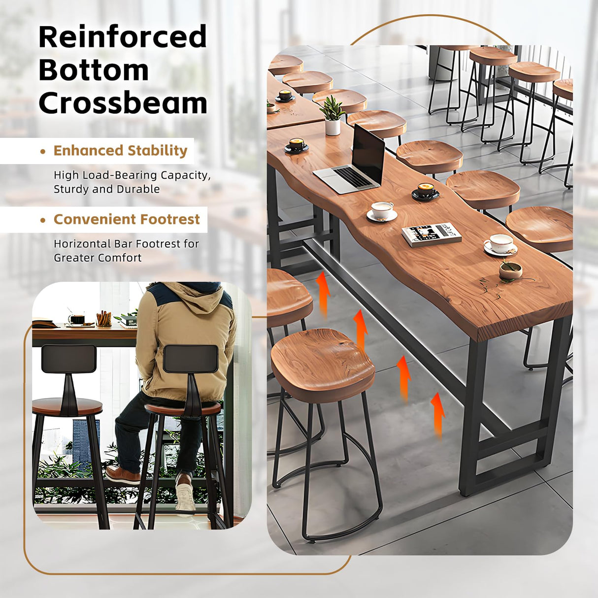 OOIKVCC Farmhouse Bar Table,Rustic Bar Height Table,Counter Height Dining Table,Solid Wood Pub Table,2 in Thick Live Edge Top for Kitchen,Dining,Coffee Bar,or Restaurant(Stool not Included) OOIKVCC