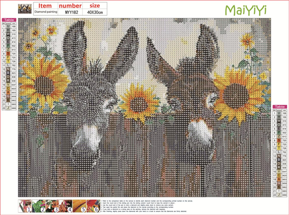MaiYiYi Sunflower Donkey Diamond Painting by Numbers, 5D Full Round Dirill Sunflower Diamond Painting Cross Stitch Kit, Donkey Diamond Painting Set for Adult Beginners Wall Art Decor (40X30 CM) MaiYiYi