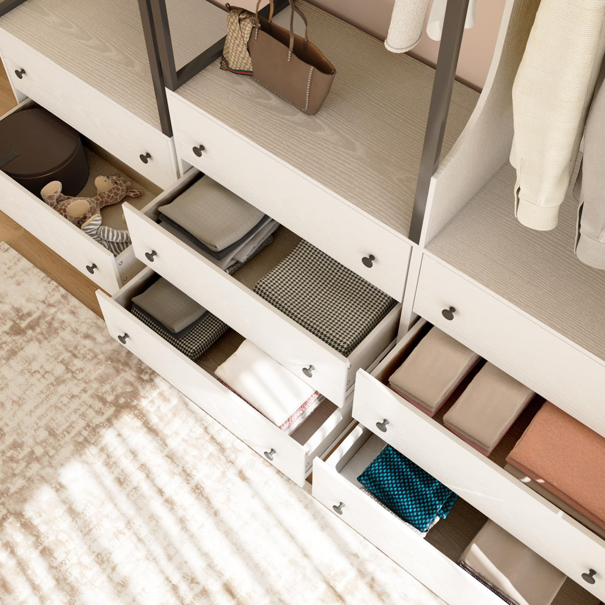 TUSY Larger Armoire Wardrobe Closet with 2 Hanging Rods & 8 Doors, 81.9" Tall Wardrobe Closet Cabinet with 6 Drawers, Modern Clothes Storage Cabinet, 81.9”H x 19.7”D x 126”W, DCCD TUSY