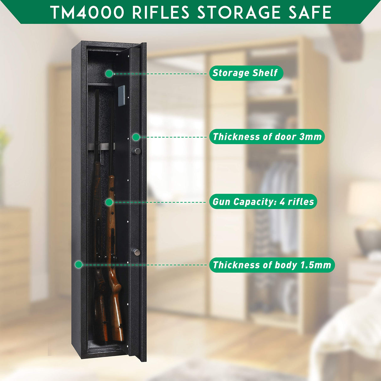 Templeton Quick Access Biometric Rifle and Gun Safe with Silent Mode - 4 Standard Rifle Capacity (without accessories) Templeton Safes