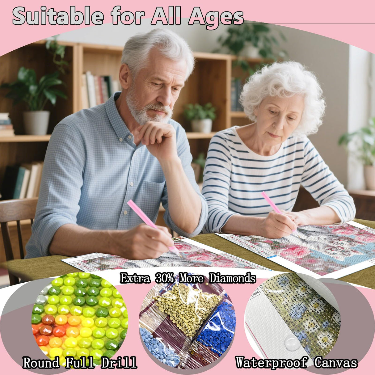 AMORARS 5D Diamond Painting Kit for Adults, Tiger Diamond Art Beginners - Full Diamond Dot Gem Art Flower, Suitable Gifts, and Home Decoration Crafts, 12x12Inch AMORARS