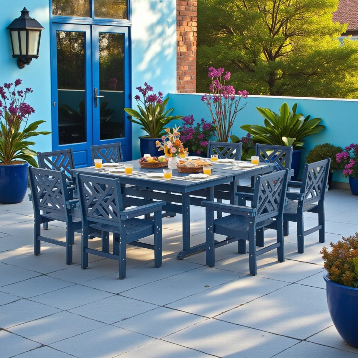 AXMOLM 10 Piece HDPE Outdoor Dining Set for 8, Patio HDPE Furniture Set with 2 Table and Umbrella Hole, Outdoor Table and Chairs for Garden, Poolside, Backyard, Deck AXMOLM