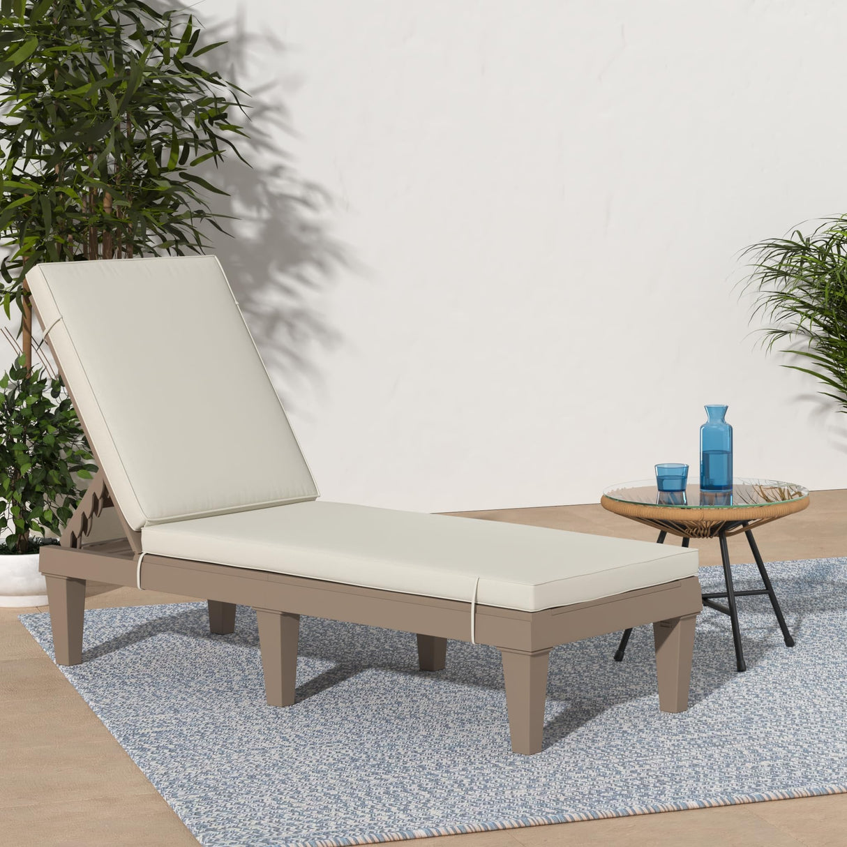 Best Choice Products Outdoor Lounge Chair, Resin Patio Chaise Lounger for Poolside, Backyard, Porch w/Seat Cushion, Adjustable Backrest, 5 Positions, 330lb Capacity - Brown/Ivory Best Choice Products