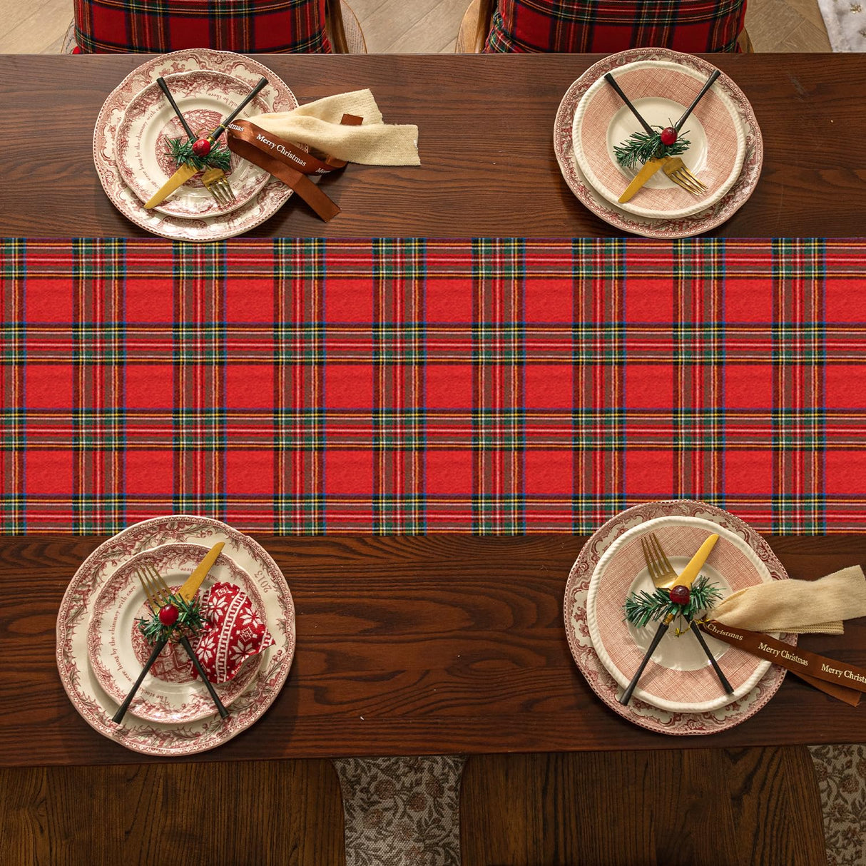 Softalker Christmas Checkered Tartan Table Runner - Red Buffalo Plaid Xmas Stain Resistant Washable Table Decoration for Dining/Parties/Holiday Decor, 13 x 70 Inch Softalker